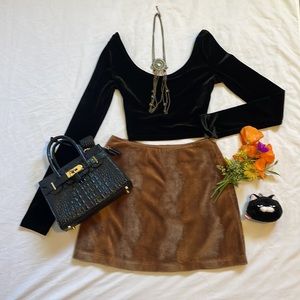 Retro Y2K Velvet Gold Mini Skirt size XXS